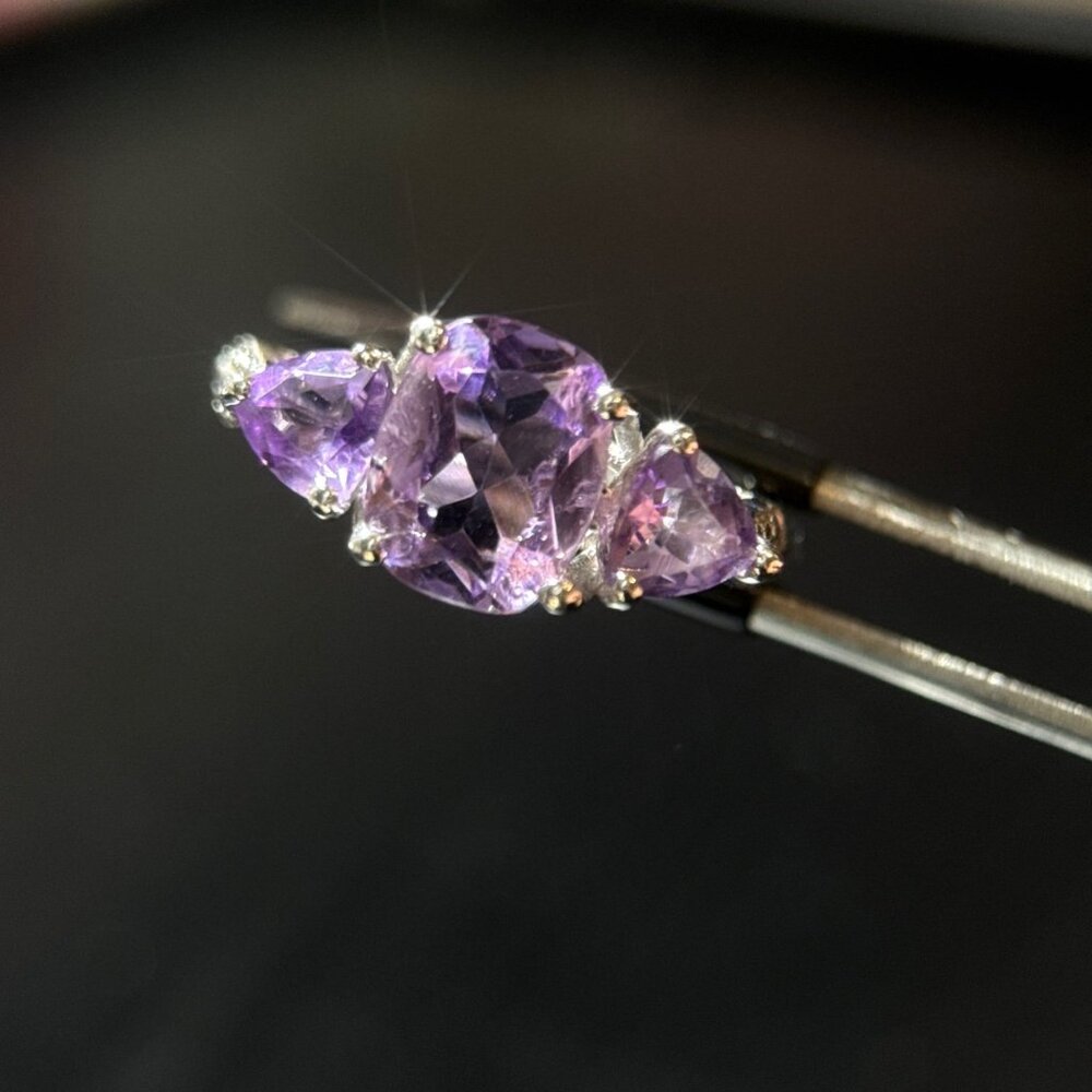925 Silver 3-Amethysts Ring - image 6